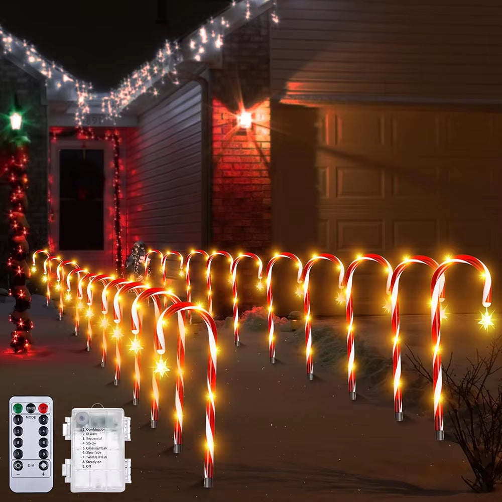 Christmas Candy Cane Lights 8 Modes Timer Remote Waterproof Battery Operated Pathway Marker Garden Landscape Decor Lawn Lights