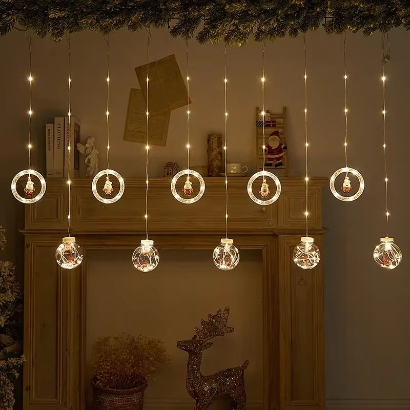 Christmas Lights String Santa Cartoon Style Curtain Lights LED Lights Festive Room Window Decoration String Lights 120 LED