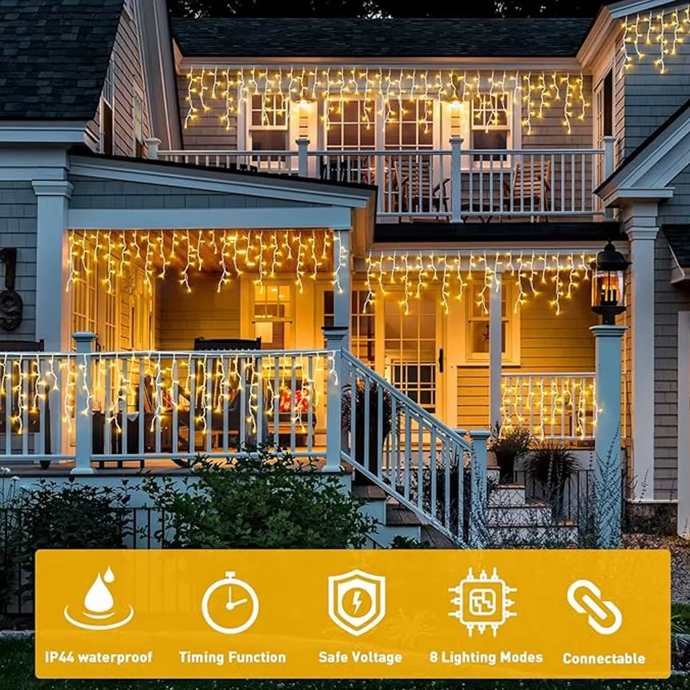 LED Icicle String Lights ❄️ 8 Lighting Modes - Waterproof Curtain Lights