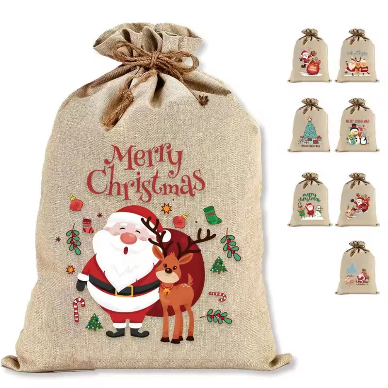 Christmas Burlap Gift Bags (Large) with Drawstrings - Versatile for Holiday Party Wrapping, Kids' Toy Storage & Festive Gifting