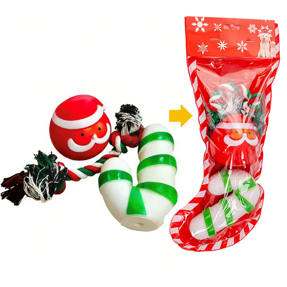 Christmas Stocking Dog Toys Set Gift Puppy Bite Rope Santa Claus Elk Chew Squeaky Toys Interactive Dog Toys Christmas Gifts