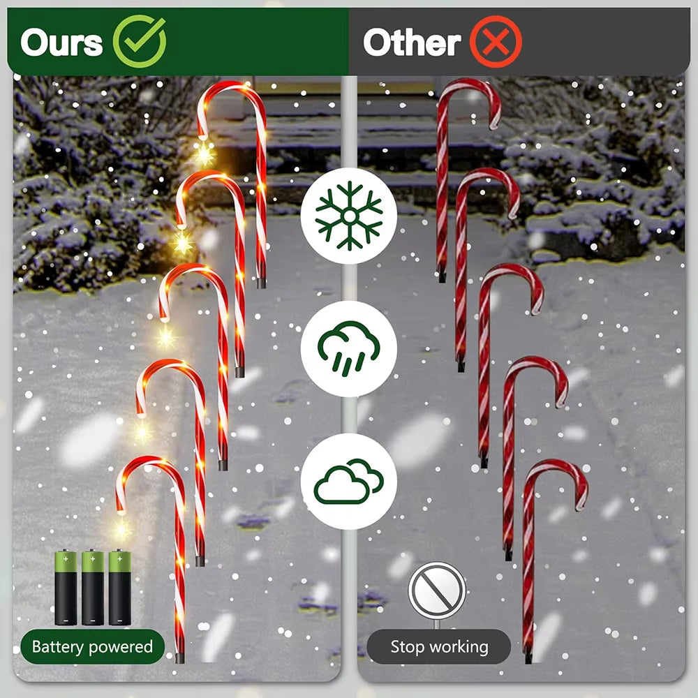 Christmas Candy Cane Lights 8 Modes Timer Remote Waterproof Battery Operated Pathway Marker Garden Landscape Decor Lawn Lights