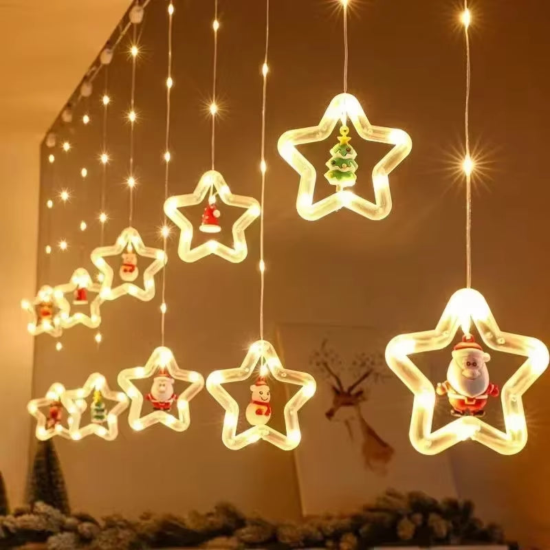 Christmas Lights String Santa Cartoon Style Curtain Lights LED Lights Festive Room Window Decoration String Lights 120 LED