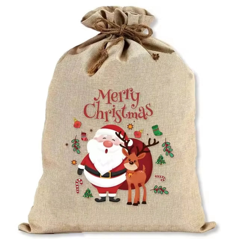 Christmas Burlap Gift Bags (Large) with Drawstrings - Versatile for Holiday Party Wrapping, Kids' Toy Storage & Festive Gifting