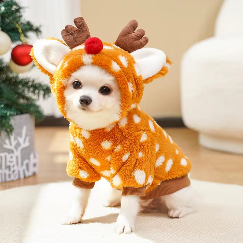 Dog Christmas Reindeer Costume Christmas Dog Costume Pet Elk Cosplay Clothes Cold Weather Dog Outfits Indoor Outdoor Puppy Dress