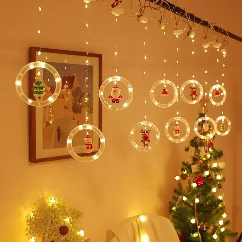 Christmas Lights String Santa Cartoon Style Curtain Lights LED Lights Festive Room Window Decoration String Lights 120 LED