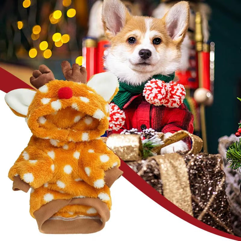 Dog Christmas Reindeer Costume Christmas Dog Costume Pet Elk Cosplay Clothes Cold Weather Dog Outfits Indoor Outdoor Puppy Dress