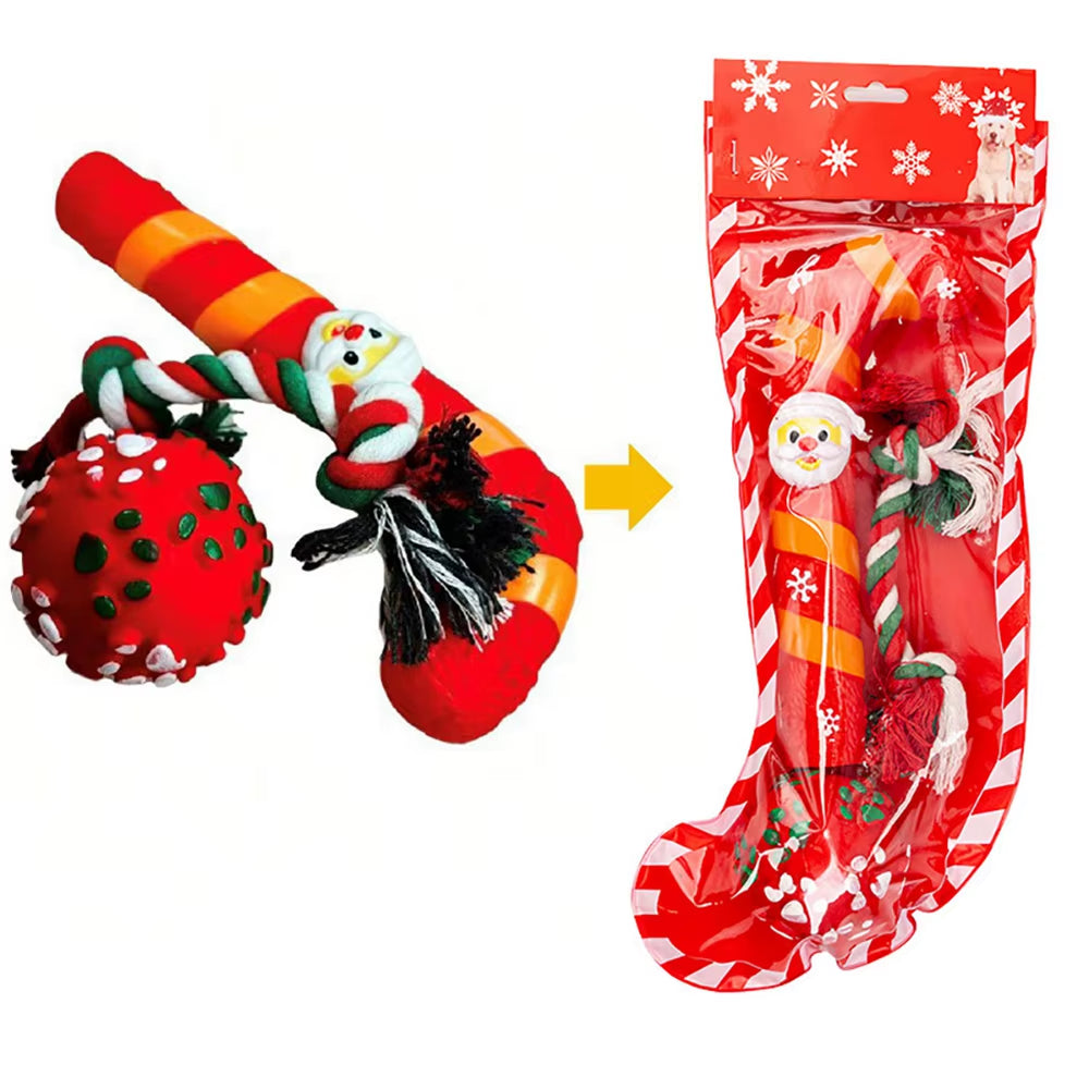 Christmas Stocking Dog Toys Set Gift Puppy Bite Rope Santa Claus Elk Chew Squeaky Toys Interactive Dog Toys Christmas Gifts