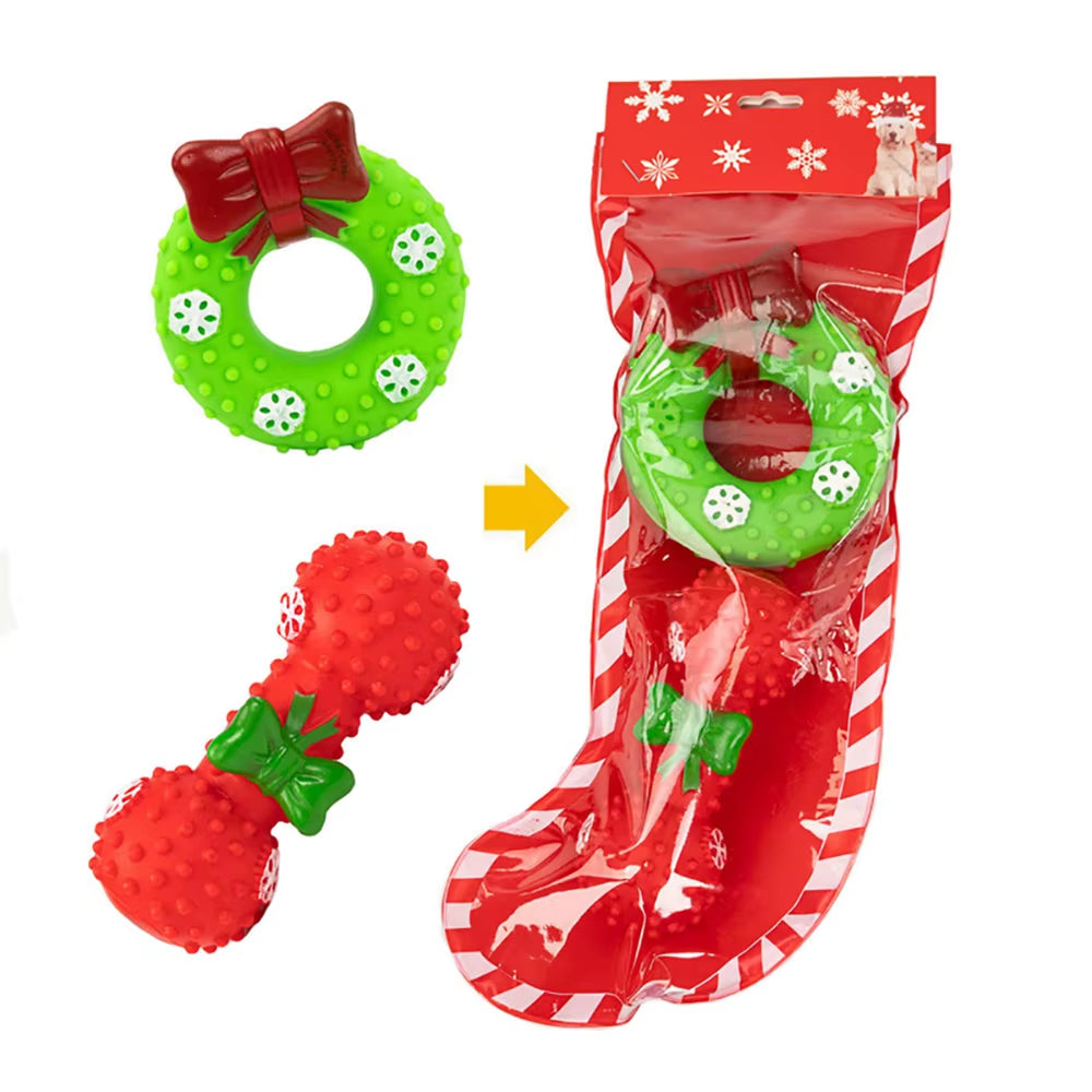 Christmas Stocking Dog Toys Set Gift Puppy Bite Rope Santa Claus Elk Chew Squeaky Toys Interactive Dog Toys Christmas Gifts