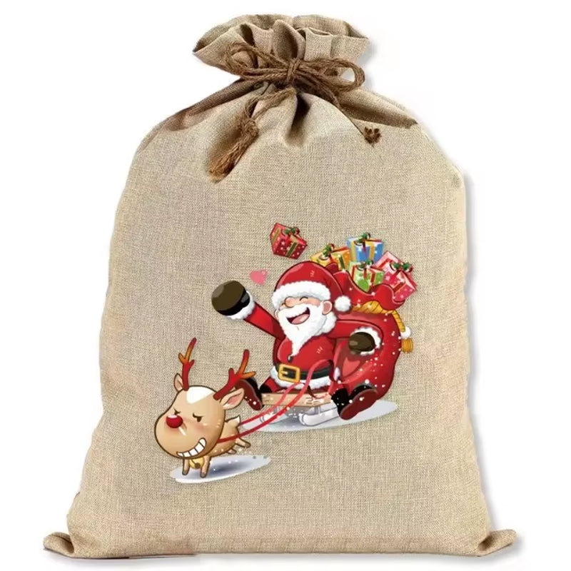 Christmas Burlap Gift Bags (Large) with Drawstrings - Versatile for Holiday Party Wrapping, Kids' Toy Storage & Festive Gifting