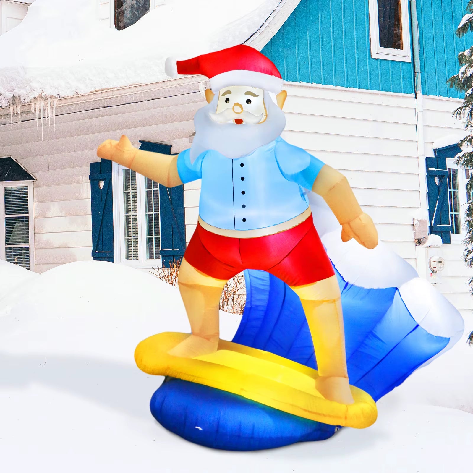 6FT Christmas Surfing Santa Claus Inflatable with LED Lights, Christmas Blow up Yard Decorations for Christmas Garden Lawn Decor