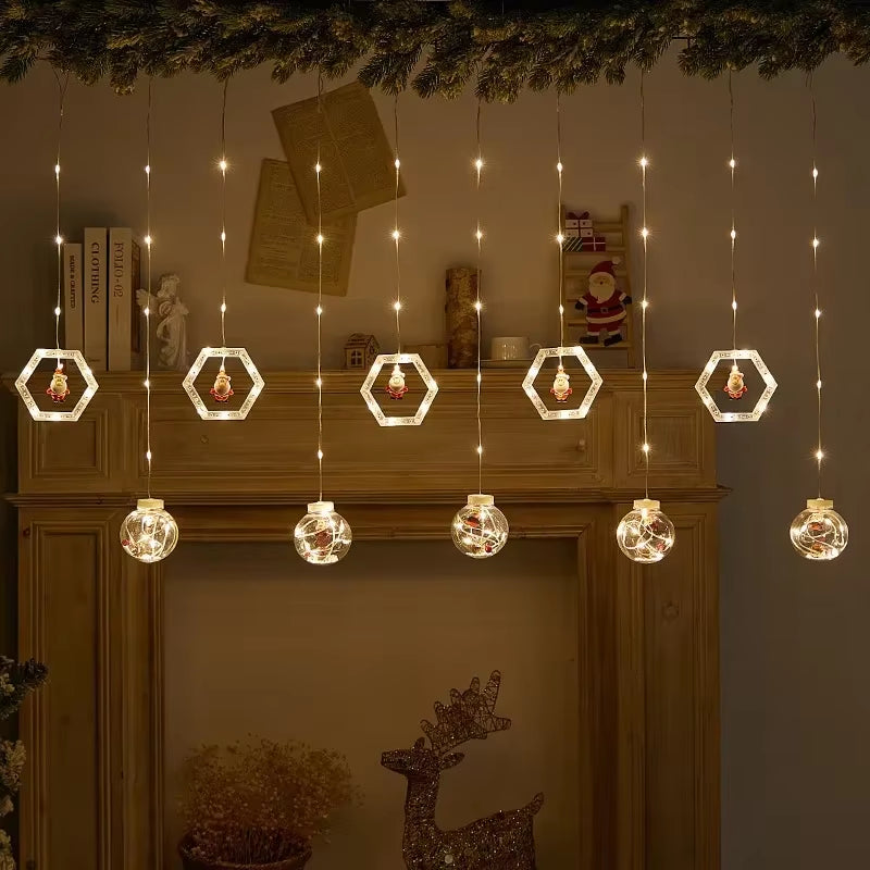 Christmas Lights String Santa Cartoon Style Curtain Lights LED Lights Festive Room Window Decoration String Lights 120 LED