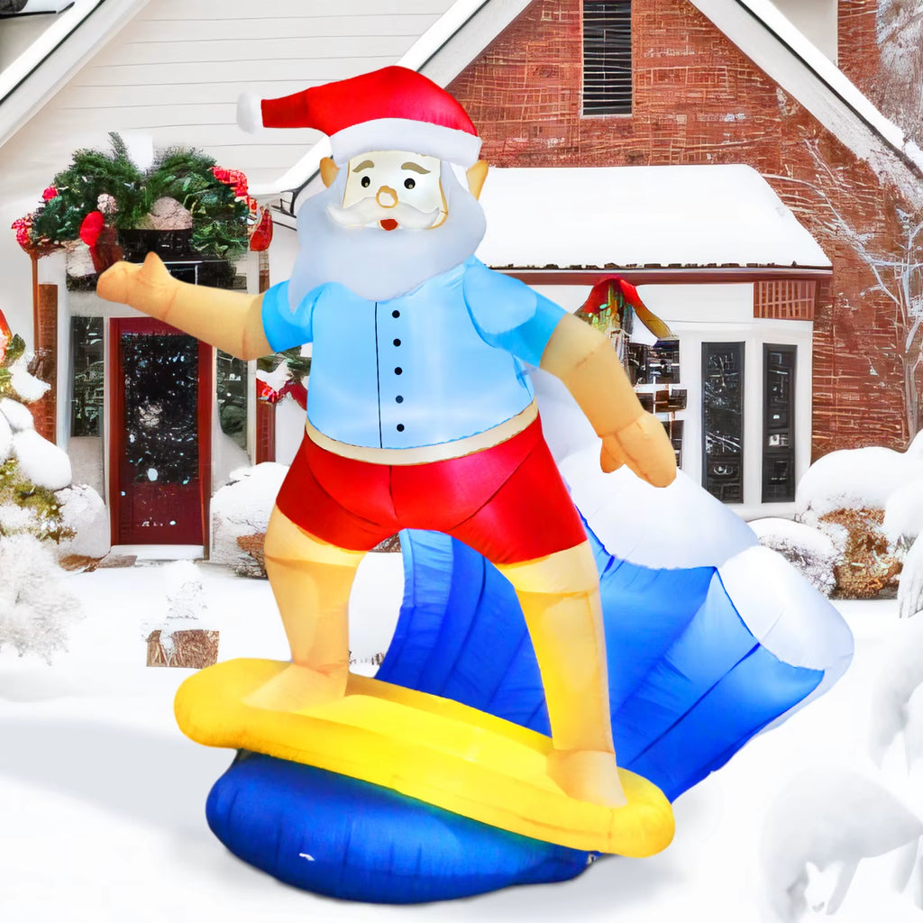 6FT Christmas Surfing Santa Claus Inflatable with LED Lights, Christmas Blow up Yard Decorations for Christmas Garden Lawn Decor