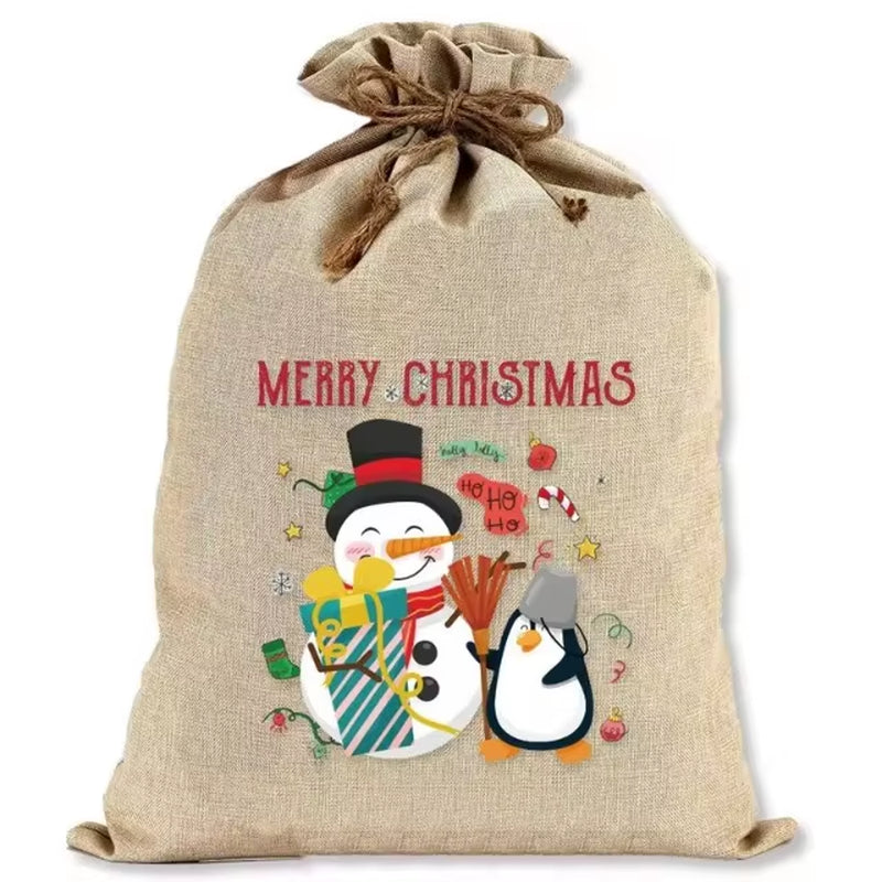 Christmas Burlap Gift Bags (Large) with Drawstrings - Versatile for Holiday Party Wrapping, Kids' Toy Storage & Festive Gifting