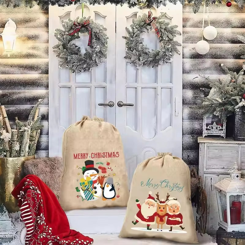 Christmas Burlap Gift Bags (Large) with Drawstrings - Versatile for Holiday Party Wrapping, Kids' Toy Storage & Festive Gifting