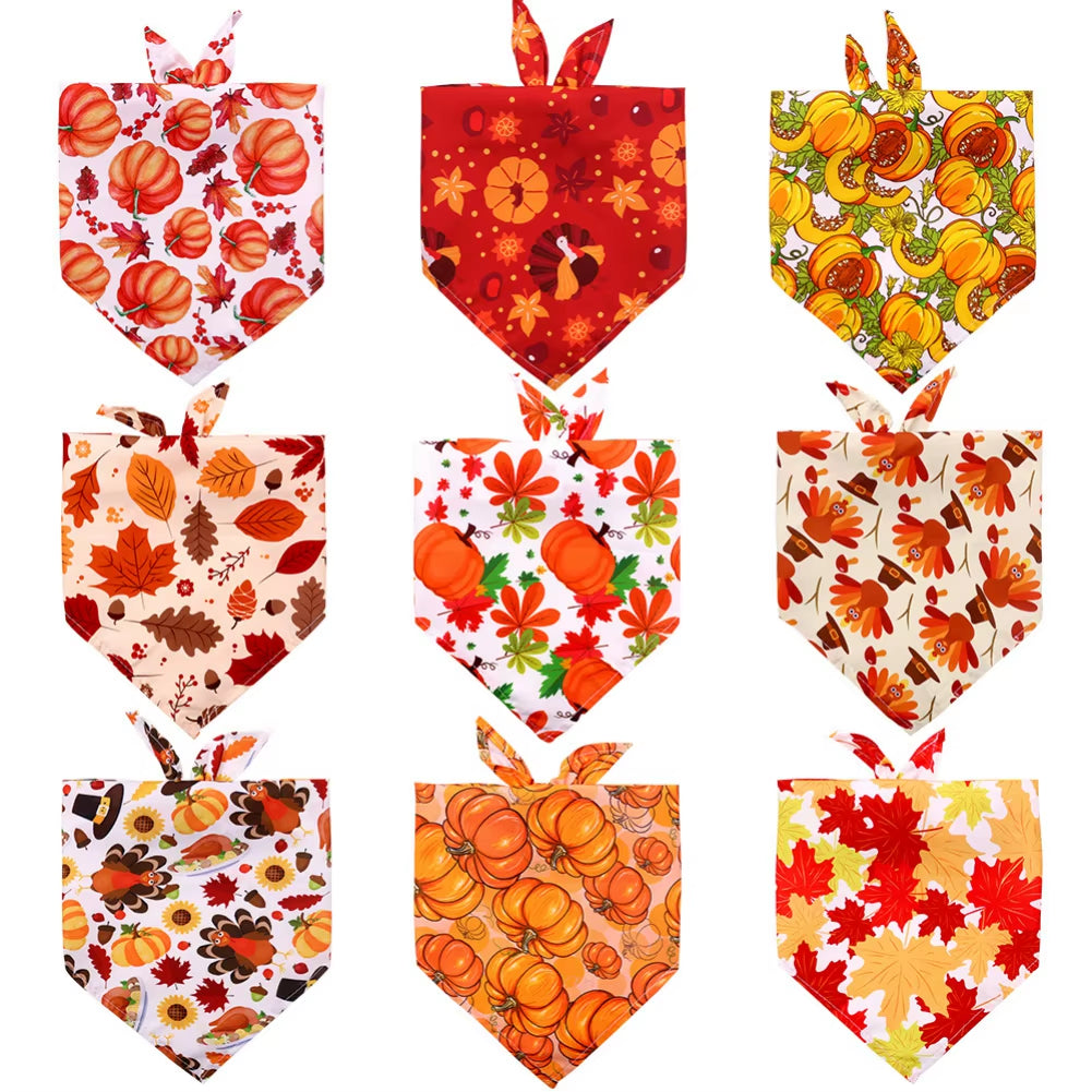 Dog Bandanas Thanksgiving Puppy Cat Dog Bibs for Small Dog Scarf Cozy Nylon Pumpkin Print Dog Accessories for Fall Pet Supplies