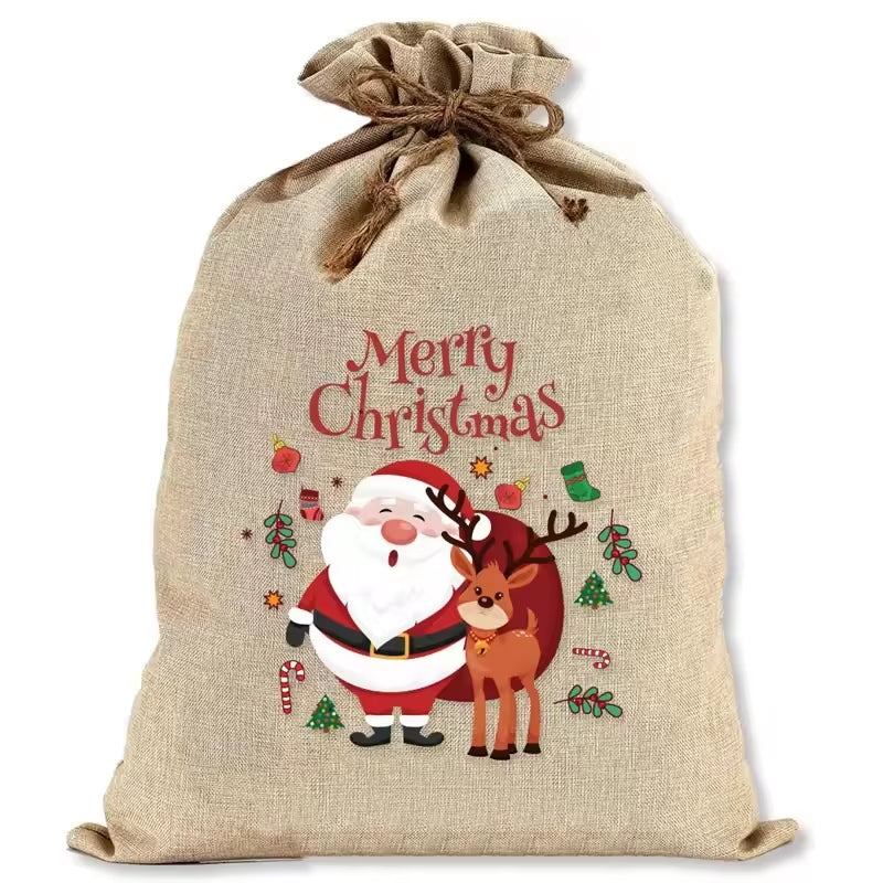 Christmas Burlap Gift Bags (Large) with Drawstrings - Versatile for Holiday Party Wrapping, Kids' Toy Storage & Festive Gifting