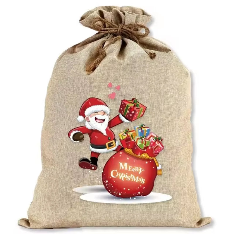 Christmas Burlap Gift Bags (Large) with Drawstrings - Versatile for Holiday Party Wrapping, Kids' Toy Storage & Festive Gifting