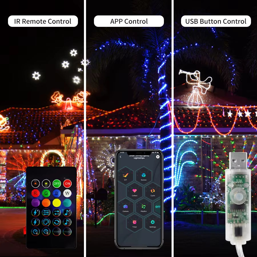 WS2812B USB LED Dreamcolor Fairy String Lights Bluetooth Christmas Lights Wedding Decoration Bedroom Holiday Lighting Waterproof