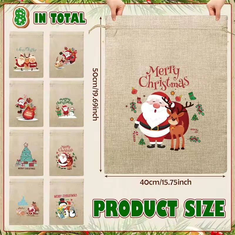 Christmas Burlap Gift Bags (Large) with Drawstrings - Versatile for Holiday Party Wrapping, Kids' Toy Storage & Festive Gifting