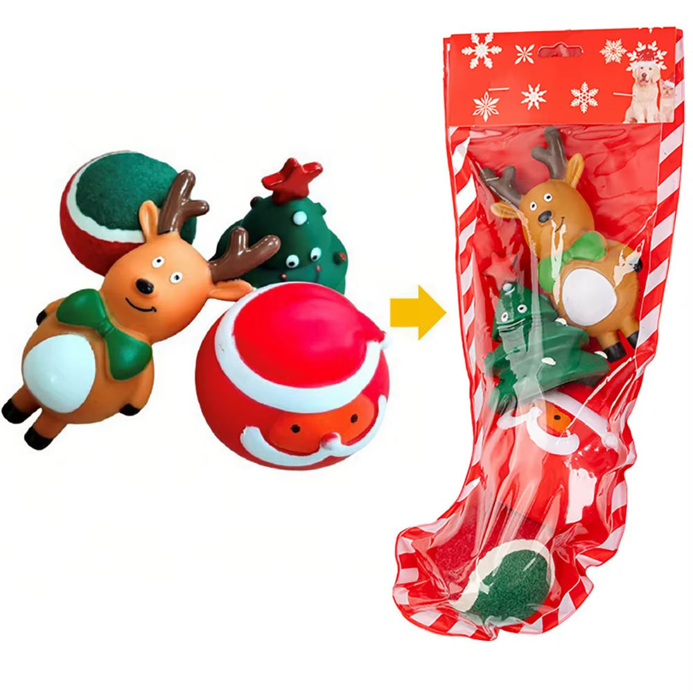 Christmas Stocking Dog Toys Set Gift Puppy Bite Rope Santa Claus Elk Chew Squeaky Toys Interactive Dog Toys Christmas Gifts