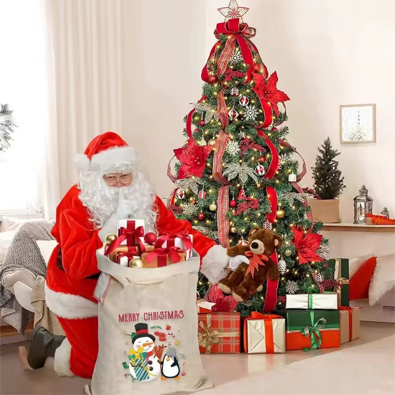 Christmas Burlap Gift Bags (Large) with Drawstrings - Versatile for Holiday Party Wrapping, Kids' Toy Storage & Festive Gifting