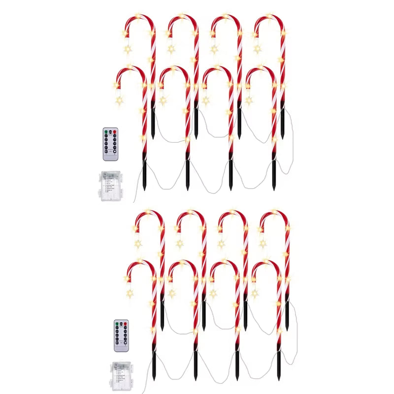 Christmas Candy Cane Lights 8 Modes Timer Remote Waterproof Battery Operated Pathway Marker Garden Landscape Decor Lawn Lights